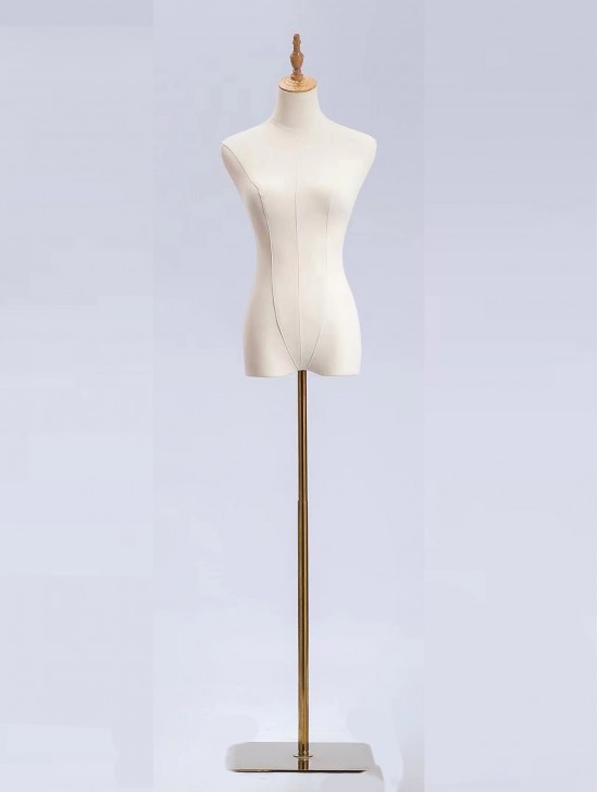 Wooden Mannequin Bust Display W/ Stainless Steel Base (Adjustable)